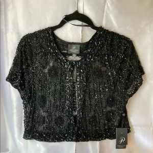 Adrianna Pappell Black beaded bolero NWT